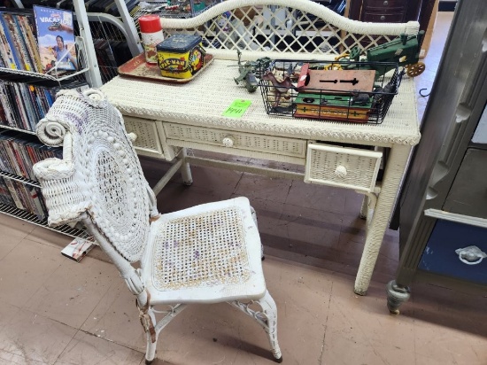 Wicker Desk & Chair - Contents not Included