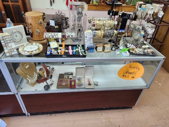 Contents of Display Case & Top - Jewelry & Misc.