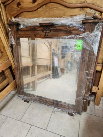 Rustic Wood Framed Mirror w/ Cross