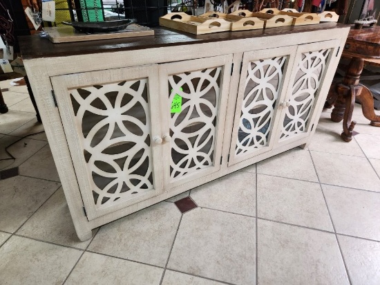 Glass Front Weather Wood Cabinet