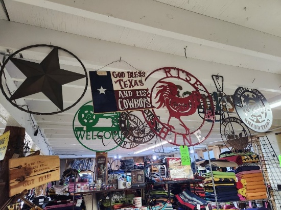 11 Metal Signs & 1 Wooden Sign