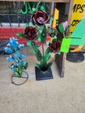 Roses & Bluebonnets Metal Yard Art