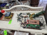 Contents of Top of Wicker Desk- Metal Banks, Vintage Toys, Vintage Lunch Box