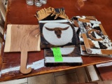 Cowhide Table Runner, Cowhide Placemats & Coasters, & Wooden Cutting Board