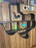 Texas Shelf & 2 Metal Roosters