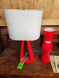 Red Art Deco Lamp & Vase