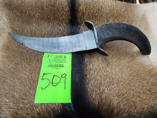 Horn Handled Knife - Appears to be Damascus Blade