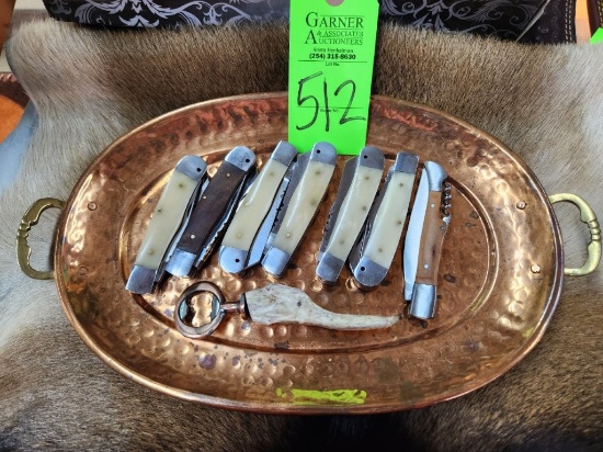Pocket Knives - 7 ct. & Bottle Opener on Copper Tray