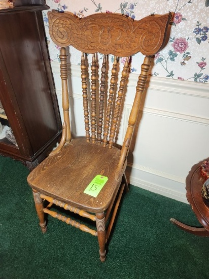 Ornate Oak Chair w/ Spindle Back