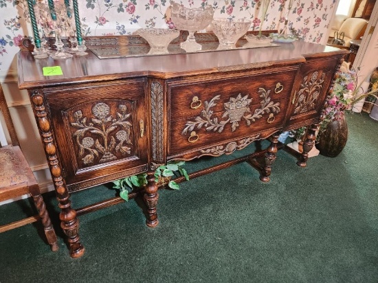 Batesville Cabinet Sideboard/Buffet - Jacobean Revival Style Oak Historic Carving