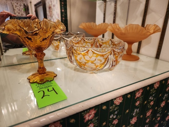 Westmoreland, Fenton-Amber Glass Czech Bohemian Crystal Bowl