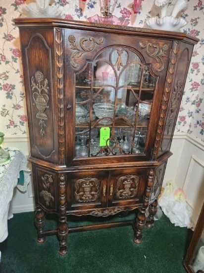 Batesville China Cabinet - Jacobean Revival Style Oak Historic Carving