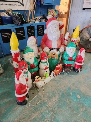 Vintage Christmas Plastic Blow Molds & Tote of Candy Canes