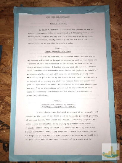 Copy of Elvis Presley's Last Will and Testament