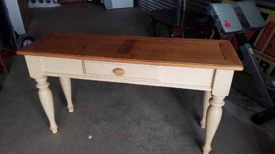 WHITE 1 DRAWER SOFA TABLE W/ WOODEN TOP