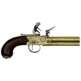 4-Barrel Brass Tap Action Flintlock Pistol by J. Probin