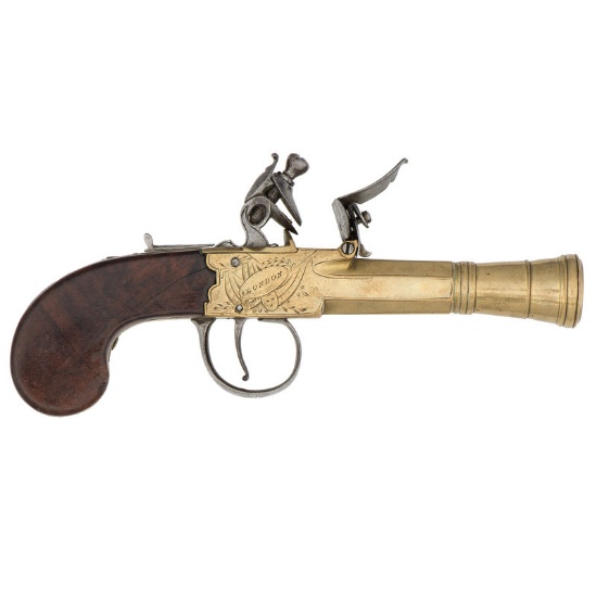 English Brass Barreled Blunderbuss Flintlock Pistol by Court