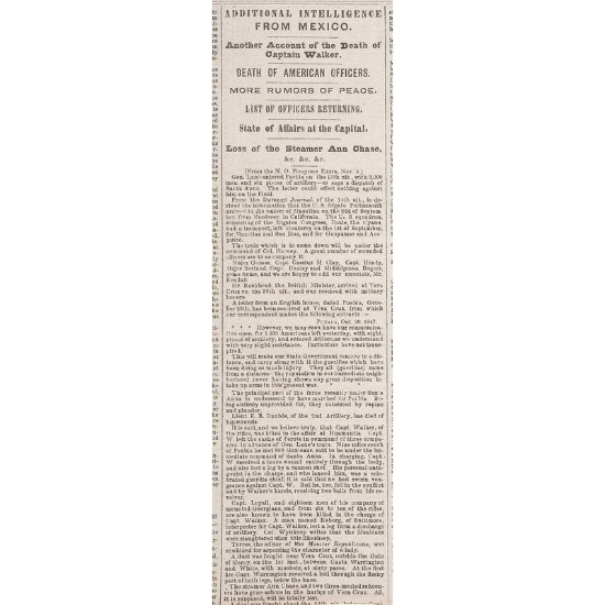 First Published News of the Death of Captain Samuel Hamilton Walker, New York Herald, November 1847