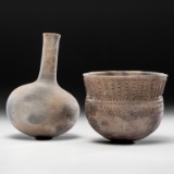 A Mississippian Water Bottle AND Mississippian Parkin Punctate Bowl