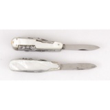 Lot of Two Multi-Blade Mother of Pearl German Knives