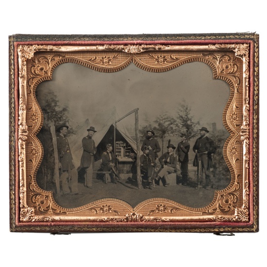 Officers of the 38th Indiana Volunteer Infantry, Spectacular Half Plate Outdoor Tintype