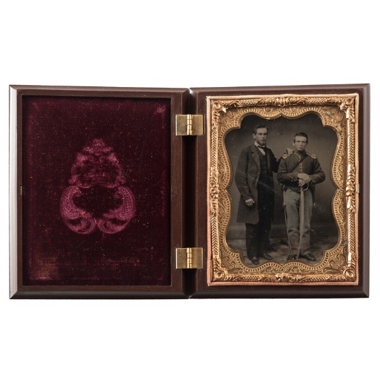 Quarter Plate Ruby Ambrotype of an Armed Union Soldier and Father