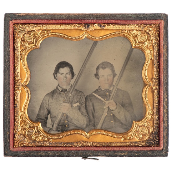 Sixth Plate Ambrotype of Two Young Confederates Displaying Their Arms