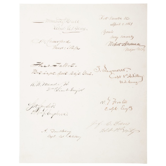 Fort Sumter Union Officers Autograph Page, April 2, 1861