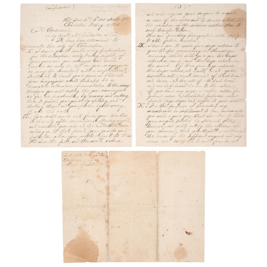 Evacuation of Charleston, Original Manuscript of Confederate Military Orders to Colonel E.C. Anderso