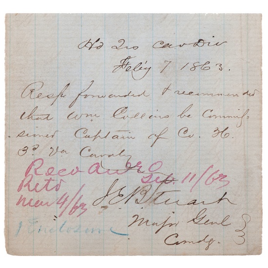 Rare J.E.B. Stuart War Date Signature