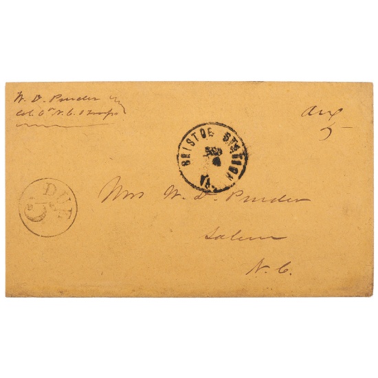 Confederate General William Dorsey Pender, Rare Signed Cover, Postmarked at Bristoe Station, VA, Sep