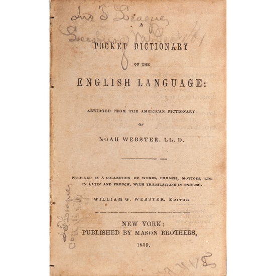 18th Mississippi Infantry, Webster's Pocket Dictionary Owned by Private John F. League and Muster Ro