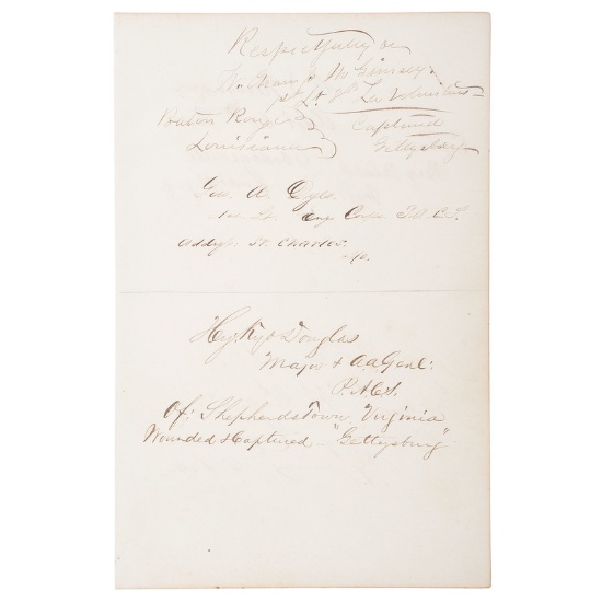 Confederate Autograph Page from Johnson's Island, Incl. Major Henry Kyd Douglas