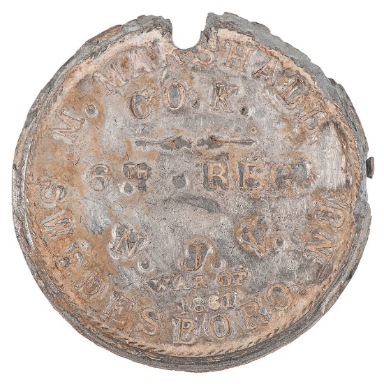 George Washington-Style ID Disk of Martin Marshall, 6th New Jersey Infantry, KIA