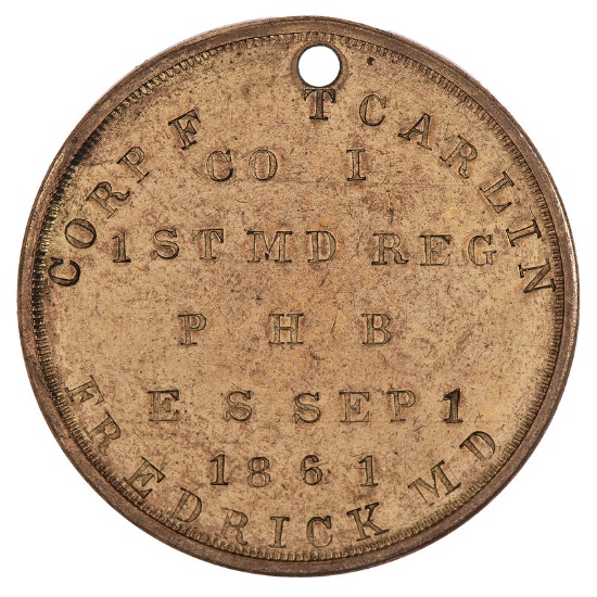 ID Disk of Corporal F.T. Carlin of the Famous 1st Maryland Potomac Home Brigade