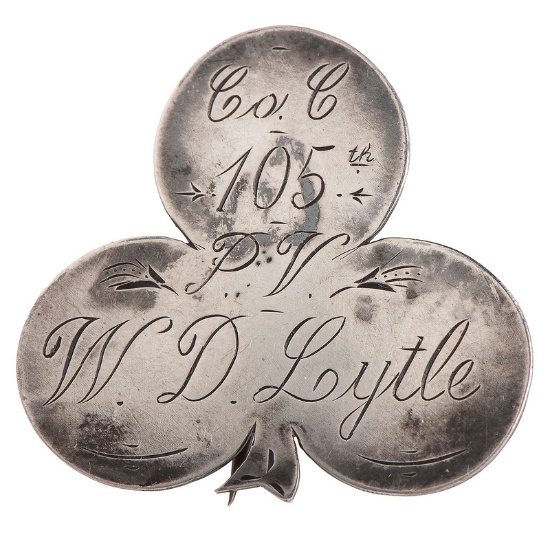 Silver 2nd Corps "Cloverleaf" ID Pin, W.D. Lytle, 105th Pennsylvania Infantry