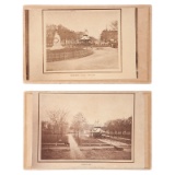 Rare Pair of Period Copy CDVs Featuring Lincoln's Funeral Procession in Monument Square Pavilion, Cl