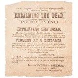 Exceedingly Rare Confederate Broadside, Embalming the Dead