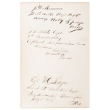 Confederate Prisoners of War Autograph Page, Johnson's Island, Incl. General James J. Archer, Captur