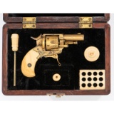 Tiny Engraved & Gilt Finished Cased Belgian Folding Trigger Revolver