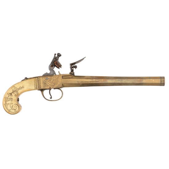 Rare All Brass Boxlock Flintlock Pistol by Joyner