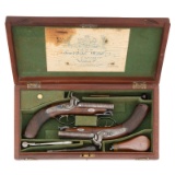 Cased Set Joseph Lang Percussion Double-Barrel Pistols Belonging To Marquess Of Cholmondeley