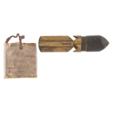 T.A. Orwig Projectile Patent Model Dated 1865