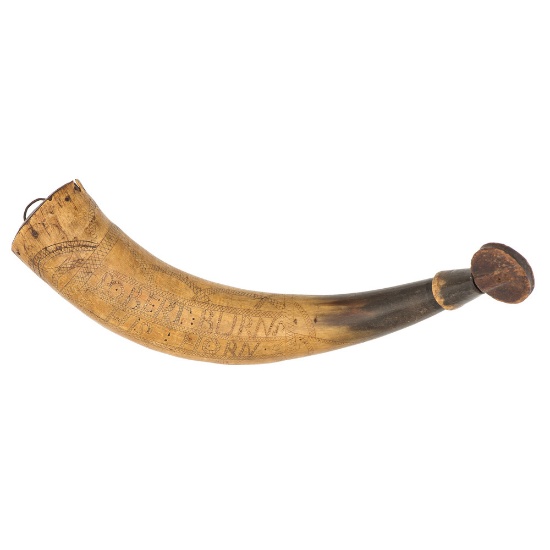 Revolutionary War Engraved Powder Horn of Robert Burns,