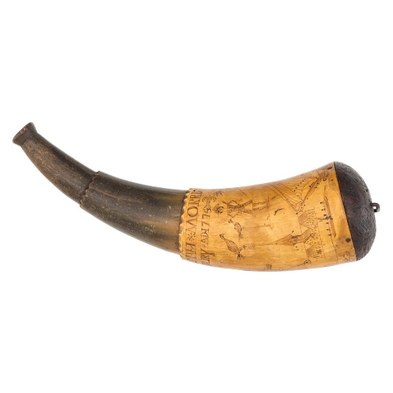 Josiah Morris His Horn Engraved Powder Horn Dated 1775,