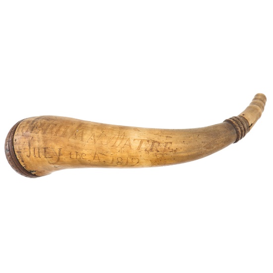 Engraved Powder Horn Attributed to Seth Van Matre July 4,1812