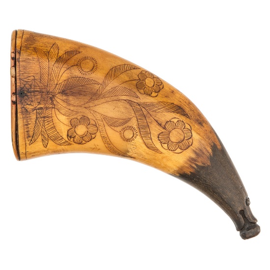 Dutch Engraved Powder Horn with Flowers