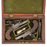 Cased Pair of Flint Boxlock Pistols By Mabson & Labron