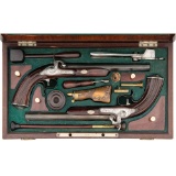 Cased Set of Continental Percussion Rifled Dueling Pistols