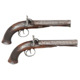 Pair of Double-Barrel Percussion Pistols by Parkinson of Dublin